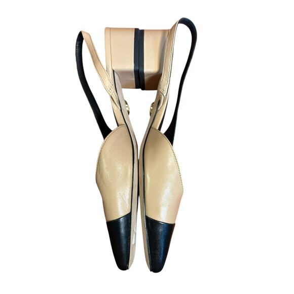 Veronica Beard Cecile Leather Cap Toe Slingback Pump Bisque/Black Women's 7.5M - Picture 6 of 9